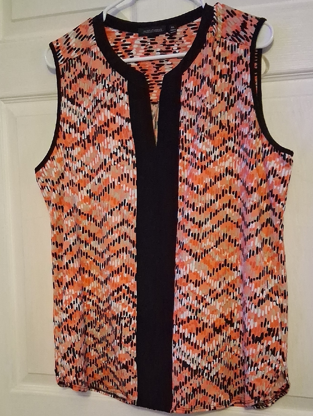 Worthington Orange Multi-Print Sleeveless Top with Black Trim